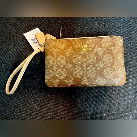 Coach Handbags - Coach Double Zip Wristlet In Signature Canvas